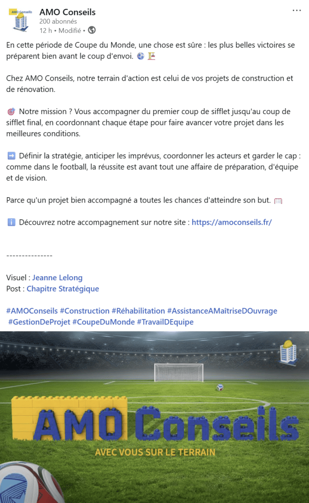 Post LinkedIn rédigé pour AMO Conseils