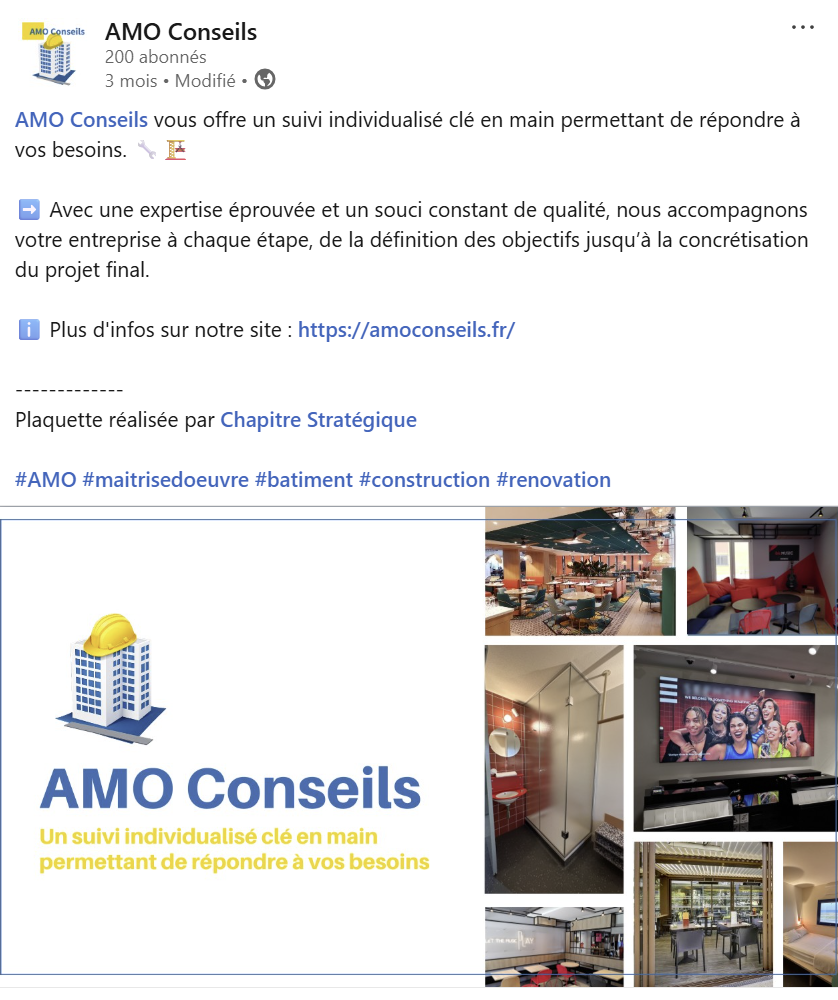 Post LinkedIn rédigé pour AMO Conseils