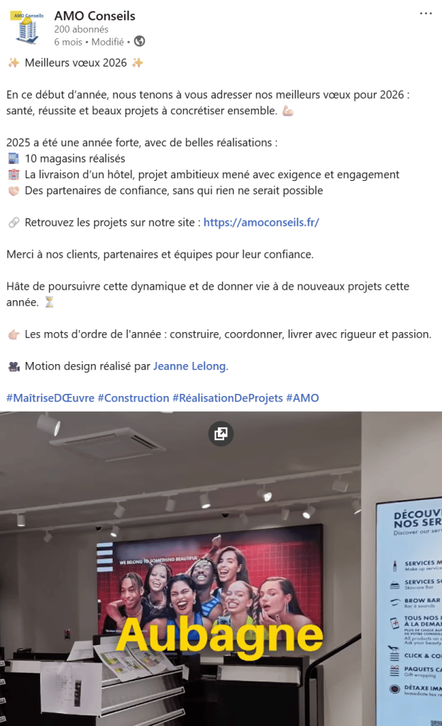 Post LinkedIn rédigé pour AMO Conseils
